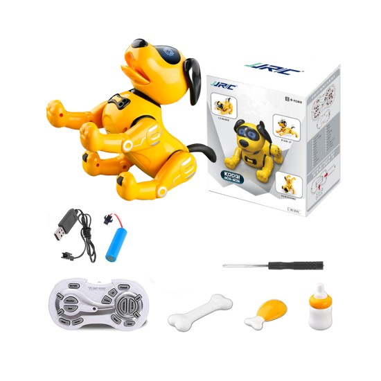 Cão Robô de Acrobacias Inteligentes JJRC R19 com Controle Remoto Programável Amarelo